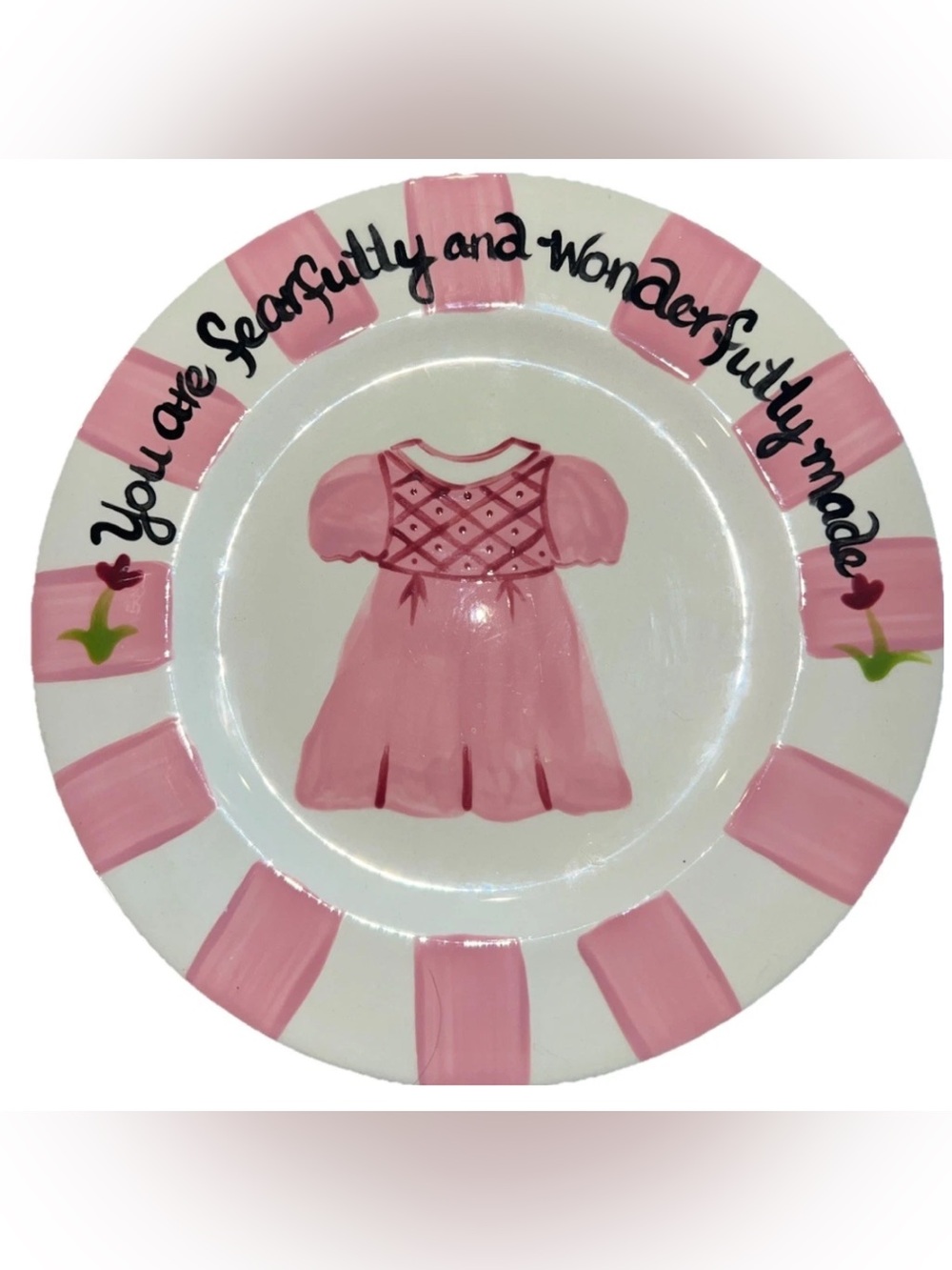 Art of the Spirit Hand Painted Plate Psalm 139 Smocked Dress Nursery Decor